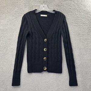 Y2K Old Navy Cable Knit Cardigan Sweater Black Retro Preppy Academia Women's XS